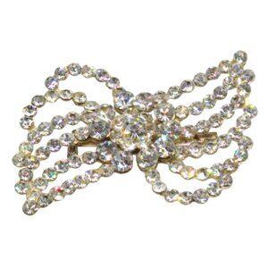 Graceful and Elegant Art Nouveau Brooch, Clear Pave Rhinestones, Pot Metal